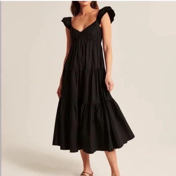 Abercrombie & Fitch Dresses & Skirts - Abercrombie & Fitch | Black Poplin Ruffle Sleeve Tiered Midaxi Maxi Dress Large